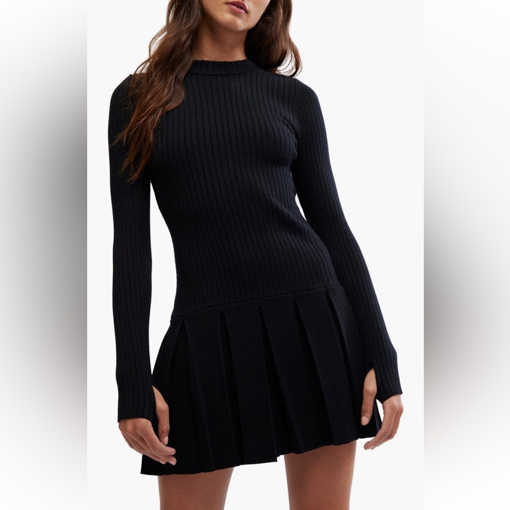 Free People Black Long Sleeve Knit Dress Size Small Brand New With Tags